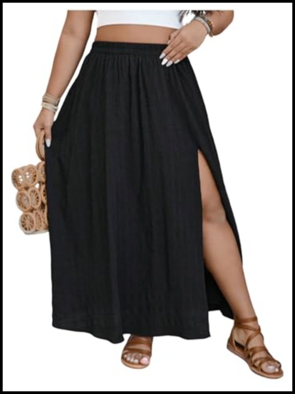 Plus Size Maxi Skirt Flowy Tiered A Line Side Split Boho Summer